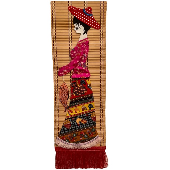 Vintage Other - Japanese Josie Yamato Nadeshiko Wall Hanging Scroll Decor Kimono Fish Tasseled